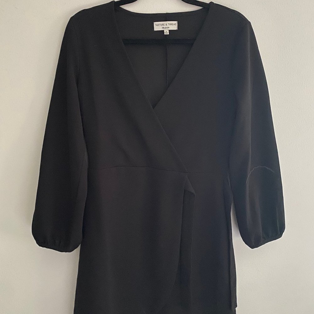 Madewell Texture & Thread Black Wrap Dress Size M (NEVER WORN)